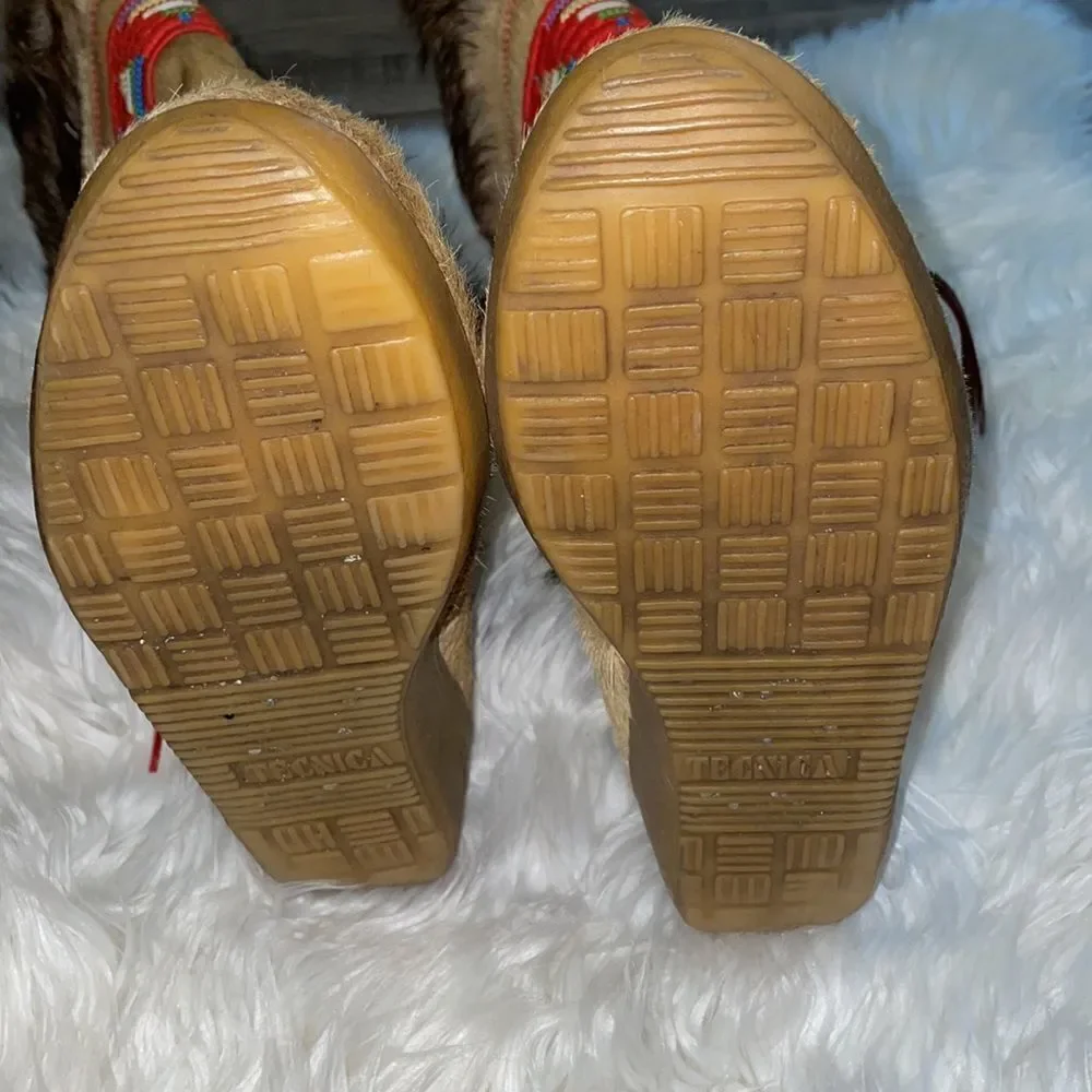 Vintage Tecnica Aztec Cowhide & Goat Fur Apres Ski Boots Made in Italy